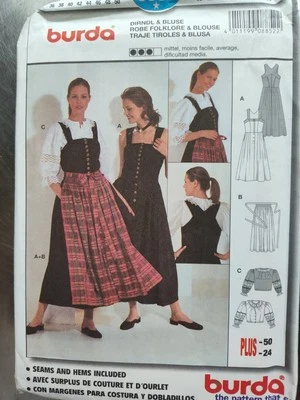 Burda Sewing Pattern # 8852 German Dirndl Folk Costume Dress Apron Blouse 10-24 - Image 1 of 3