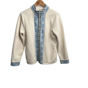 L.L.Bean Vintage Women's Fleece Full Zip Embroidered Lightweight Cardigan Sz Med - Picture 1 of 11