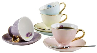 Juego de 4 tazas y platillos de café espresso estilo euro de porcelana 90 ml kit de barra de café de té... Foto 1 de 4