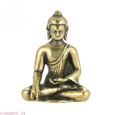 Estatuilla miniatura de Buda Sakyamuni de cobre decoración del hogar estatua escultura de latón Foto 1 de 4