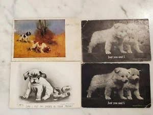 Four Antique Puppy Dog Greetings Postcards - Picture 1 of 8