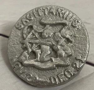 VTG Sagittarius Archer Zodiac Belt Buckle Round Silver Paint 2.5" - Picture 1 of 6
