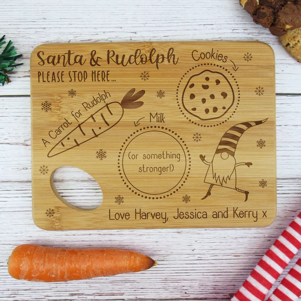EBUYGB Personalised Santa Treat Plate & Rudolph Please Stop Here Christmas Eve Board