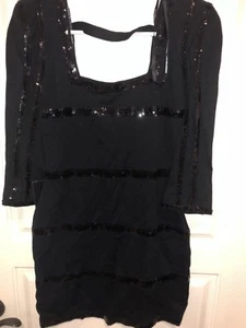 Bebe Negro Lentejuela Vestido Nuevo con Etiquetas Mediano Tiras de Lentejuela Corto - Imagen 1 de 5