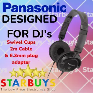 Panasonic DJ120 Headphones with 2m Cable, Swivel Ear-Cups & 6.3mm plug adapter - Picture 1 of 6