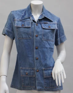 Vintage 70s Denim Snap Button Shirt Utility Shirt By Maverick Retro Boho Hippie - Bild 1 von 10
