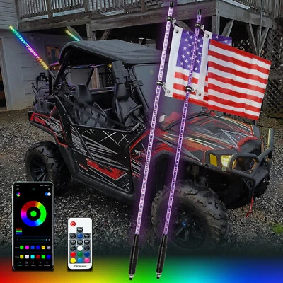 Для Can-Am X3 RZR UTV ATV 2 шт. 4 фута RGB спиральный светодиодный хлыст лампы антенна погоня - Изображение 1 из 4