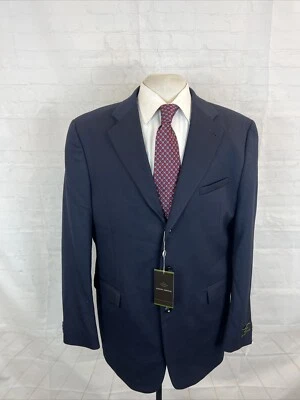 全新带标签 Joseph Abboud 男式海军蓝纯色羊毛混纺西装外套 42L $695 — 第 1/4 张图片