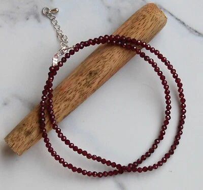 Natural Red Garnet Gemstone 3 MM Round Micro Faceted Beaded Necklace - Image 1 of 4
