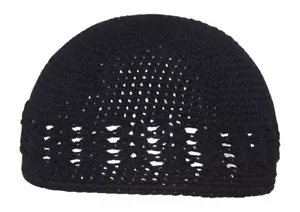 Black Crochet Knit Beanie Skull Cap Hat - Picture 1 of 2