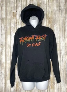 Six Flags Hoodie Mens Medium Black Fright Fest Clown Graphic Size XL Youth - Picture 1 of 8