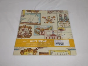 Vintage Gift Wrap MASCULINE Tan Brown Ships Soldiers American Greetings Laurel - Picture 1 of 8