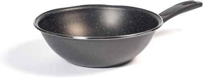 VITRINOR WOK 1 MANICO CM 28 K2 ACCIAIO SMALTATO ANTIADERENTE NERO EFFETTO PIETRA - Immagine 1 di 3