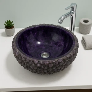 Handgefertigtes Amethyst Kristall Stein Waschbecken - Luxus strukturiertes rundes Waschbecken - Bild 1 von 10
