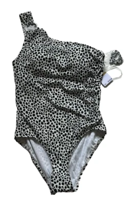 NWT $118 MICHAEL KORS ONE SHOULDER ASYMMETRICA SWIMSUIT Size 14 - Image 1 of 4