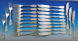 Fiddle Thread by Leonhardt & Fiegel 800 Silver Flatware Individual Fish Set 24pc - Picture 1 of 5