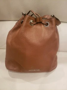 Michael Kores Large Jules Drawstring Deep Pebbled Leather Handbag Brown  - Picture 1 of 12