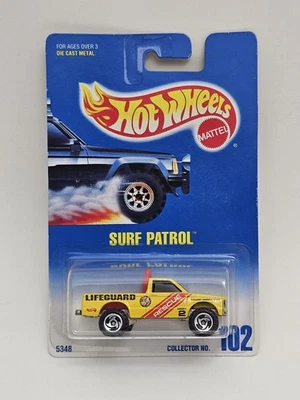 Tarjeta azul Hot Wheels 1992 Surf Patrol #102 Beach Patrol camioneta amarilla  Foto 1 de 4
