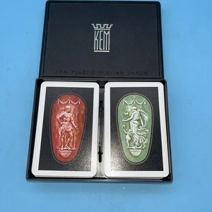 Tarjetas de juego KEM Athens 2 barajas de colección 1935 verde y rojo *LEER 5 cartas faltantes - Imagen 1 de 14