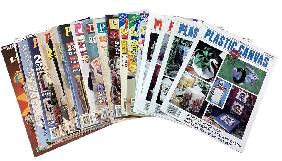 (20) Plastic Canvas Corner Book Magazine Lot 1980s 1990s seasons Cross Stitch - Image 1 of 1