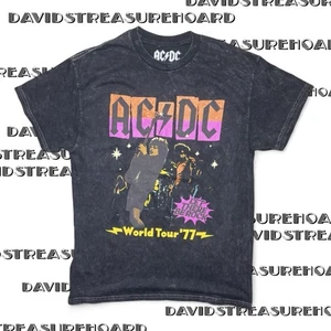 AC/DC Mens Tee Size Medium World Tour 77 Hybrid Apparel Acid Wash - Picture 1 of 7