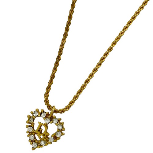 Collana Christian Dior Logo Strass Motivo Cuore Collana Placcato Oro Gol...
