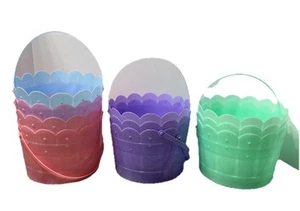 Easter Baskets Multi Color Plastic Happy Go Fluffy Diameter Set Of 10 - Picture 1 of 4