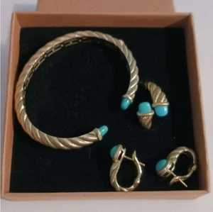 Judith Ripka Sterling Silver 14k Gold Clad Sleeping Beauty Turquoise Set - Picture 1 of 9