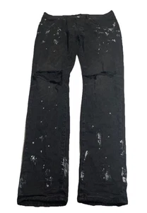 Pantalones de mezclilla púrpura marca P001 negros para hombre talla 36 x 33 botón mosca destruir salpicaduras de pintura - Imagen 1 de 14