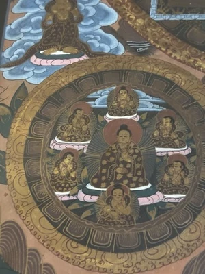 Antigua pintura tibetana de mandala Thangka - Templo Kalachakra dorado pintado a mano Foto 1 de 4