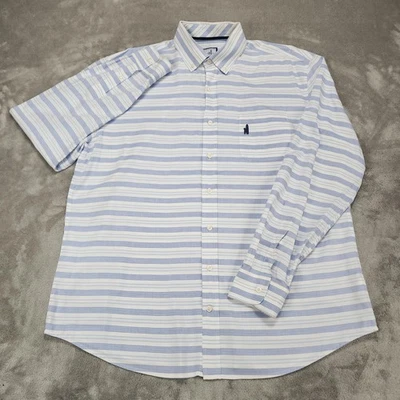 Camisa Johnnie O Para Hombres XL Azul Blanco Rayas Abotonada Informal Algodón JMWL2200 Foto 1 de 4