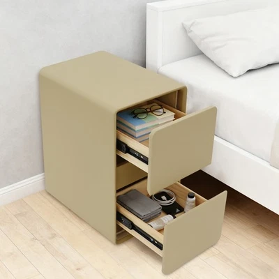 Mesa de cabeceira estreita de madeira maciça com 2 gavetas cáqui - Imagem 1 de 4