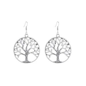 Orecchini donna argento 925 placcato vintage albero della vita largo 5 cm goccia cerchio ..*** - Foto 1 di 3