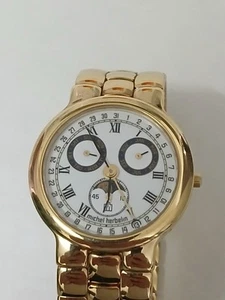 Michael herbelin Moonphase Swiss Watch 18k Gold Electroplated.Excellent Conditio - Picture 1 of 8