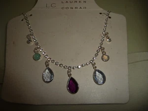 LC LAUREN CONRAD ZARTE SILBERFARBENE KETTE MIT BAUMELNDEN KRISTALLHALSKETTE #30/30 - Bild 1 von 6