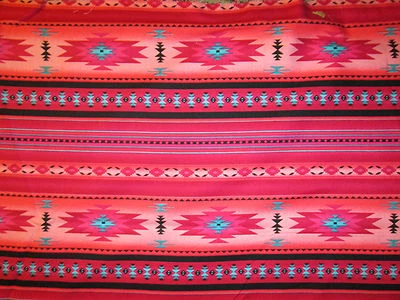 Navajo Native American Pink Teal Border Print Cotton Fabric FQ - Image 1 of 3