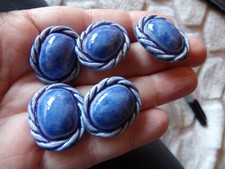 VINTAGE FRENCH DENIM BLUE CERAMIC WITH ROPE DETAIL BUTTON x 5    22MM XG517-29