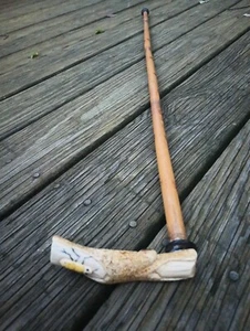 40 1/2 Inch Scrimshaw Stag Handle Bamboo Cane USA Sale - Picture 1 of 7