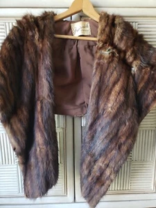 Vintage Fur Shawl Wrap Fur Cape Shrug Brown Rabbit For Repair Or Crafts - Picture 1 of 9