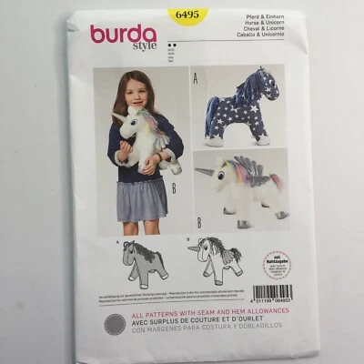 Burda 6495 Cuddly Horse Unicorn Craft Child Toy Sewing Pattern New Uncut 12inch - Image 1 of 4
