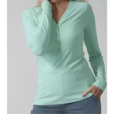 Athleta Uptempo Ribbed Henley Top Women's Small Long Sleeve Light Green/Mint - Image 1 of 4
