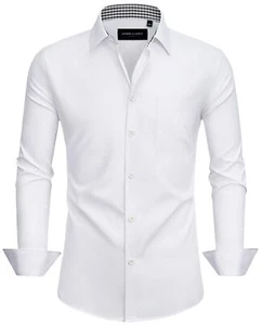Mens Dress Shirts Long Sleeve White Button Down Shirt Men Wrinkle Free Shirts... - Picture 1 of 7