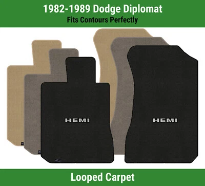 Tapetes dianteiros Lloyd Classic Loop para Dodge Diplomat 82-89 com prata sobre preto Hemi - Imagem 1 de 4
