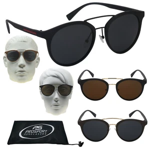 Round Double Bar Sunglasses Horn Rimmed Fashion Retro Designer 100% UV Glasses - Picture 1 of 13