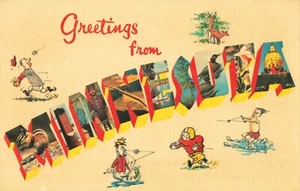 Carta grande de saludos de Minnesota, postal vintage - Imagen 1 de 2