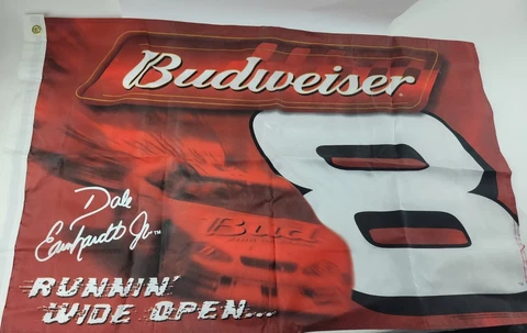 2000 RARE-DALE EARNHARDT JR. NASCAR # 8 BUDWEISER FLAG 26X41-RUNNIN’ WIDE OPEN Cover