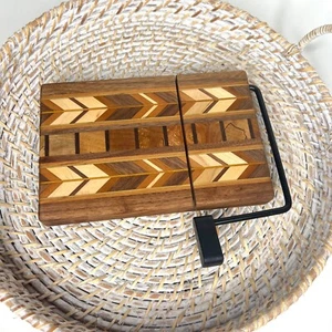 Hand Crafted Mixed Wood Woodwork Wire Cheese Cutting Board - Beautiful Gift! - Picture 1 of 8