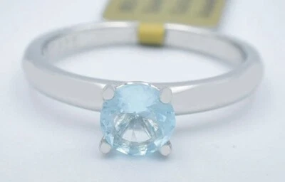 LAB CREATED 1.18 Cts AQUAMARINE SOLITAIRE RING .925 Silver - NEW WITH TAG - Image 1 of 4