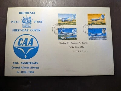 1966 Rhodesia Airmail First Day Cover FDC Sinoia Round Trip CAA Anniversary - Image 1 of 2