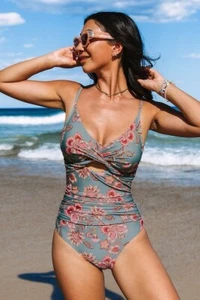 CUPSHE Women's One Piece Swimsuit Tummy Control V Neck Bathing Suit-SIZE S - Picture 1 of 6